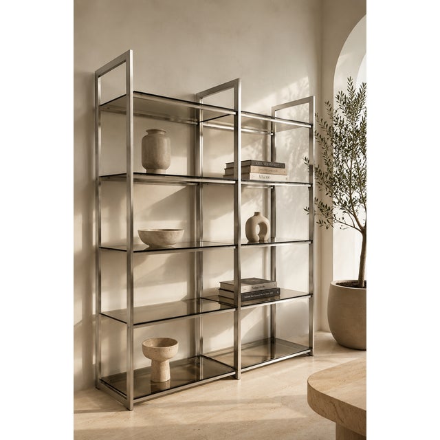 French Anodized Metal and Smoked Glass Shelving Units from Artelano, 1970s, Set of 2 For Sale - Image 11 of 11