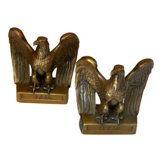 Pair of Heavy Brass 1776 Eagle Bookends Philadelphia Mfg. Co For Sale