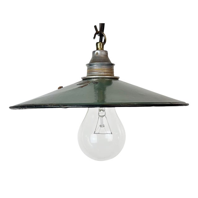 Industrial Green Enamel Light, 1950s For Sale