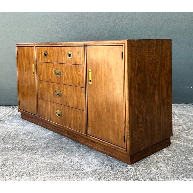 Vintage Drexel Campaign Sideboard With Brass Accents For Sale - Image 10 of 12
