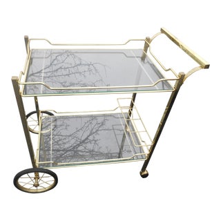 Vintage Hollywood Regency Brass & Glass Tea/Bar Cart Server For Sale