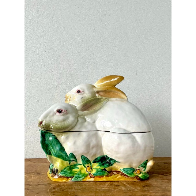 Traditional Vintage Regency Italian Glazed Ceramic Rabbit Lidded Casserole For Sale - Image 3 of 12