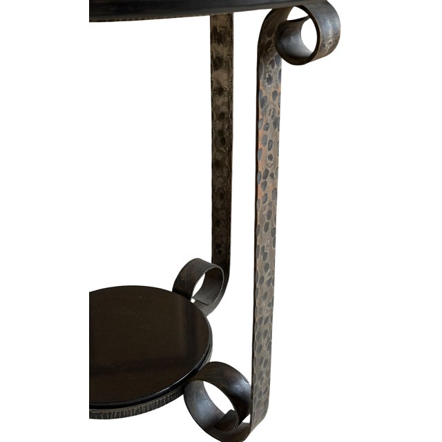 Art Deco Edgar Brandt Style Wrought Iron Black Marble Tulip Side Table - 1 of 2 For Sale - Image 4 of 5