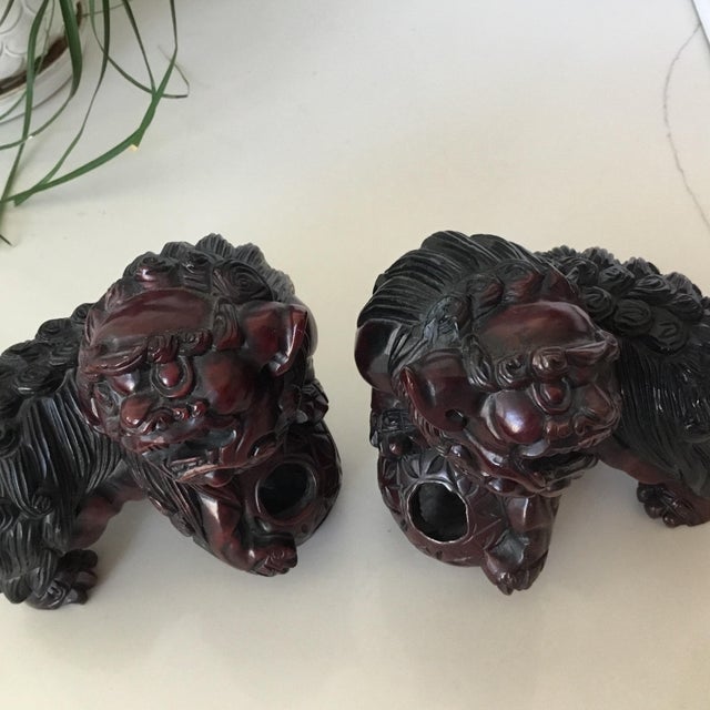 Pair of Early 20th Century Hand Carved Foo Dogs For Sale In Palm Springs - Image 6 of 9