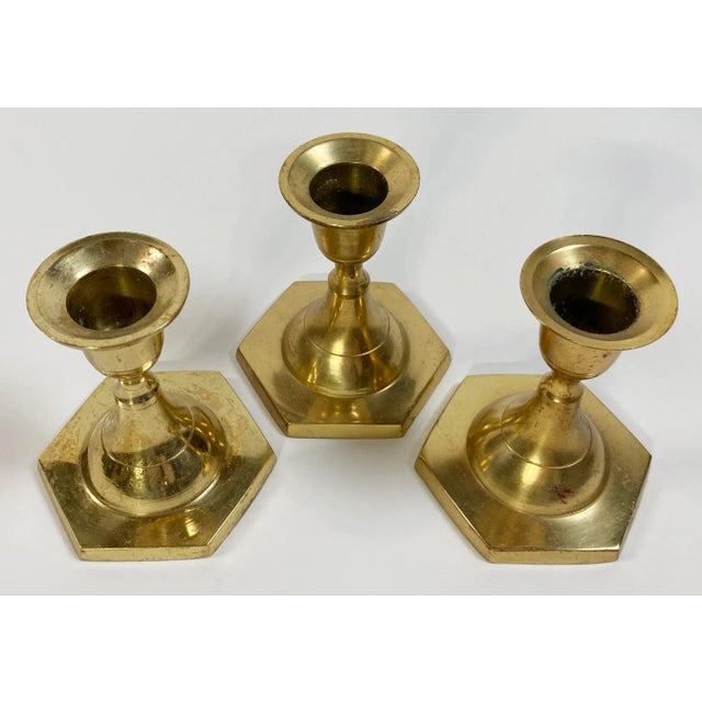 Mid-Century Modern Brass MCM Candlestick Holder Trio For Sale - Image 3 of 3