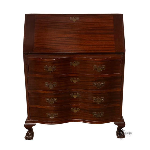 Vintage Maddox Chippendale Style Mahogany Serpentine Drop Front Secretary Desk For Sale - Image 12 of 12