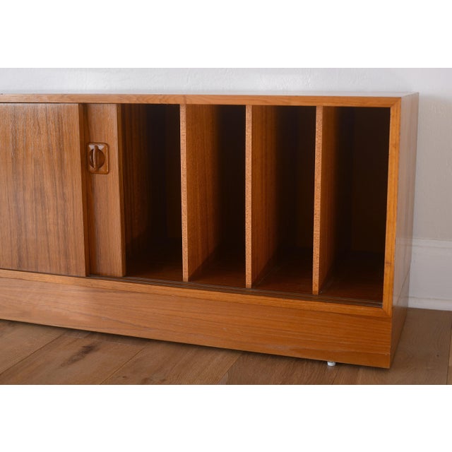 Wood Vintage Danish Modern Teak Credenza With Vinyl Record Storage on Plinth Base For Sale - Image 7 of 14