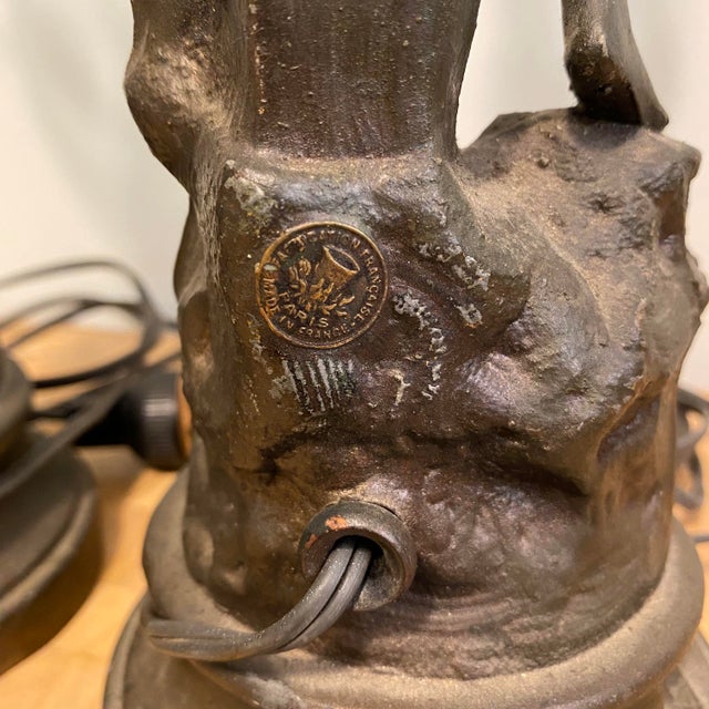 Late 19th-Century French Nouveau Arts Sciences Cast Spelter Figural Lamps - Set of 2 For Sale - Image 11 of 12