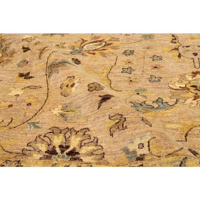 Beige Handmade Modern Oushak Wool Rug With Floral Motif For Sale - Image 9 of 11