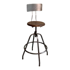 Mid 20th Century Industrial Adjustable Brushed Steel Drafting Stool