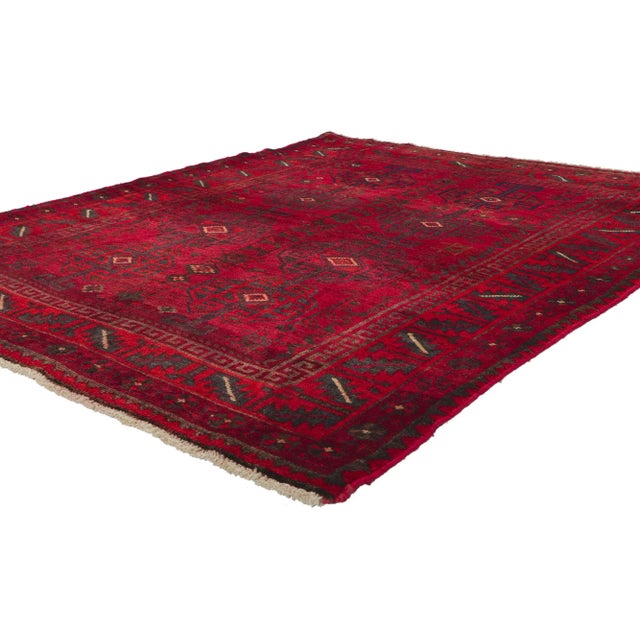 61085 Vintage Turkoman Rug, 05'00 x 06'01. Cleverly composed with saturated colors, this hand knotted wool vintage...