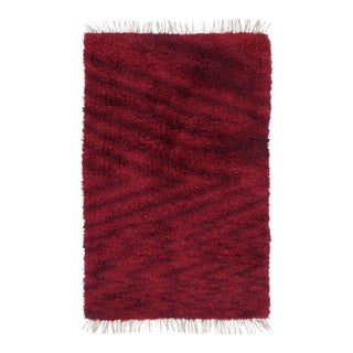 Vintage Swedish Rya Rug With Red Subtle Geometric Pattern - Rug & Kilim For Sale