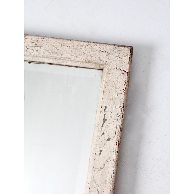 Antique Beveled Glass Mirror With White Wood Frame For Sale - Image 4 of 12