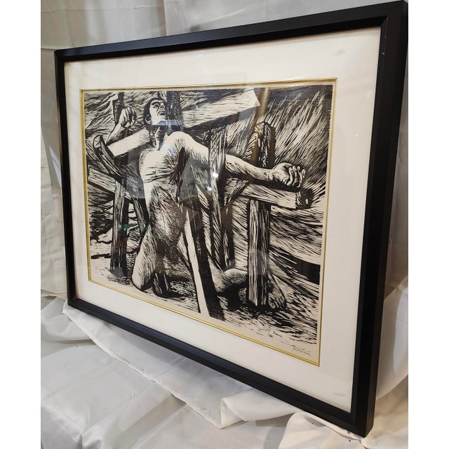 Fine lithograph by Mexican artist Adolfo Maxiac 1927 - 2019. This lithograph is entitled "Crucificado" and was produced in...