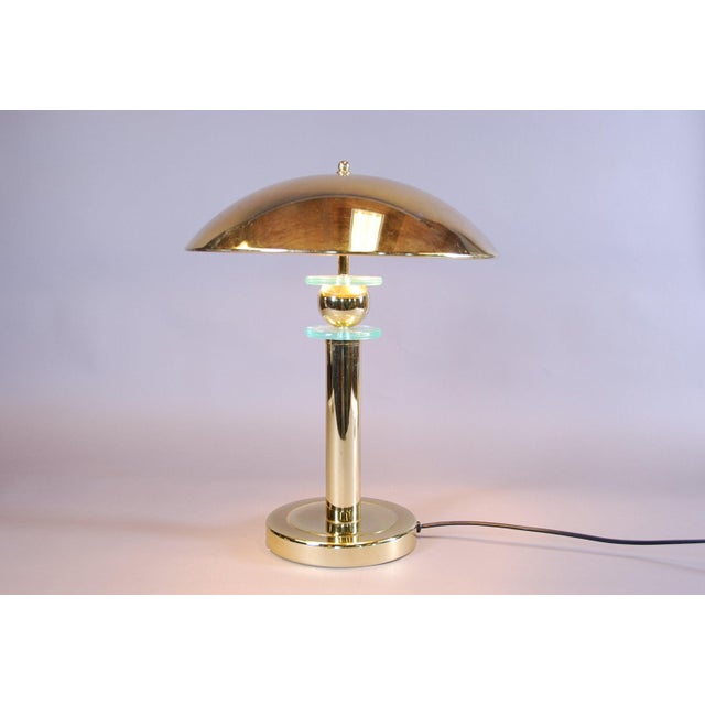 Mid-Century Modern Brass Mushroom Table Lamp with Glass Ring Details, 1990s For Sale - Image 3 of 10