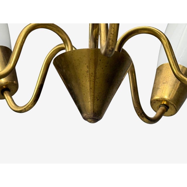 1940s Itsu, Finnish Modern, Chandelier, Brass, Glass For Sale - Image 10 of 11