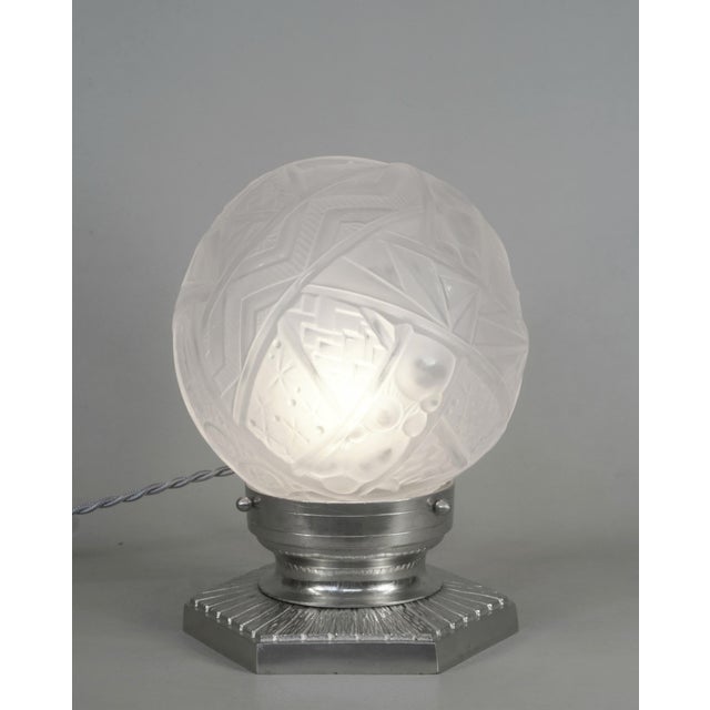 Metal French Art Deco Table Lamp by Petitot & Muller Freres 1930 France For Sale - Image 7 of 13
