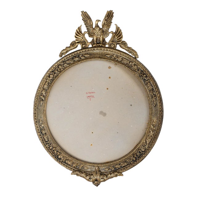 Large 1940s Brass Round Eagle Wall Picture Frame For Sale