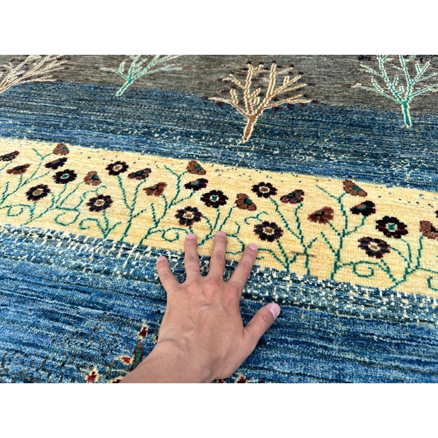 Blue Indigo Persian Gabbeh Tree of Life Hand-Knotted Wool Rug - 4' X 6' For Sale - Image 8 of 12