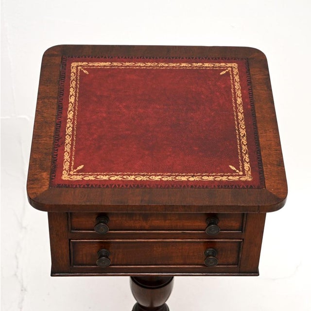 Wood Antique Georgian Leather Top Side Tables, 1930, Set of 2 For Sale - Image 7 of 11