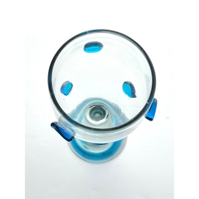 Aqua Mexican Aqua Blue Confetti Raised Pebble Mexican Blown Wine or Water Glasses - 5 pcs For Sale - Image 8 of 8