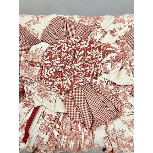 Vintage French Provincial Style Red Toile Foot Stool in the Style of Mackenzie Childs For Sale - Image 12 of 13