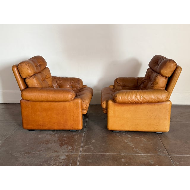 B&B Italia 1970s C & B Italia Leather Lounge Chairs For Sale - Image 4 of 12