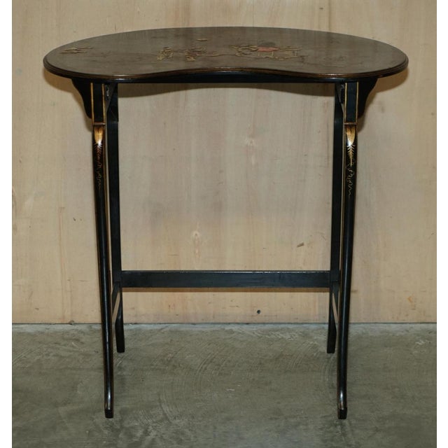 Chinese Chinoiserie Lacqurered Kidney Shaped Nesting Tables, 1900s, Set of 3 For Sale - Image 6 of 18
