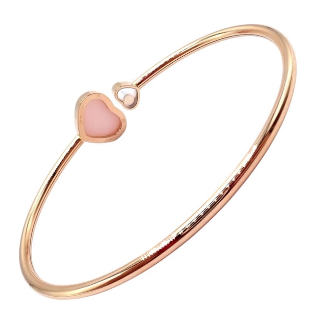 Metal Late 20th Century Chopard Rose Gold Happy Hearts Diamond Pink Opal Bracelet For Sale - Image 7 of 12