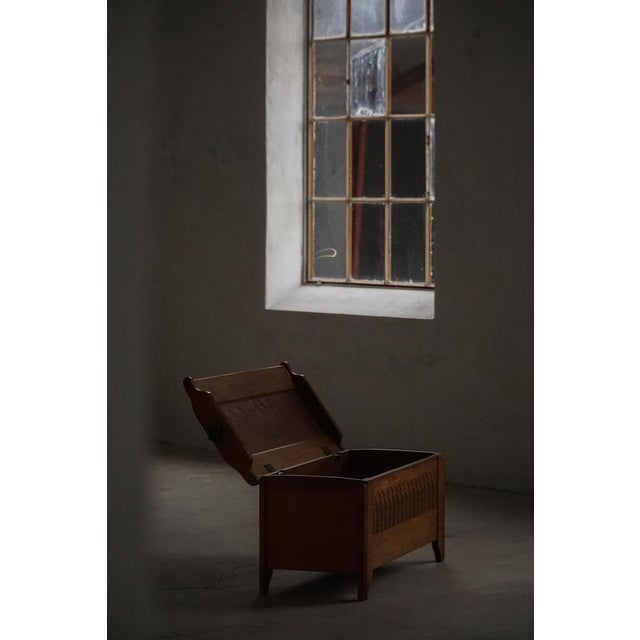 1940s Mid 20th Century Modern Danish Oak Chest with Decorative Relief Carving, 1940s For Sale - Image 5 of 18