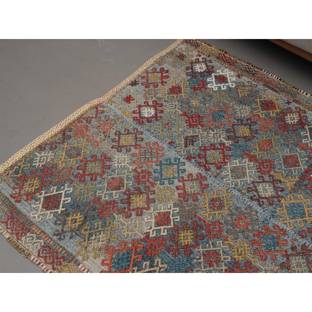 1970s 1970s Vintage Handmade Wool Cotton Blue Area Rug For Sale - Image 5 of 11