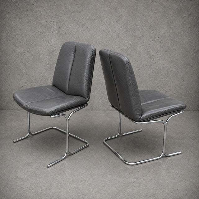 Vintage Pieff Leather and Chrome Dining Chairs by Tim Bates for Harrods, 1970s, Set of 2 For Sale - Image 10 of 10
