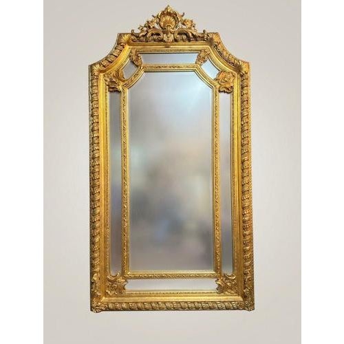 Large French Style Gilt Wood Section Mirror For Sale - Image 4 of 4