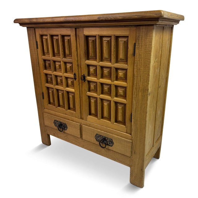 VintageSpanish Style Brutalist Cabinet in Carved Oak, 1970s For Sale - Image 12 of 12