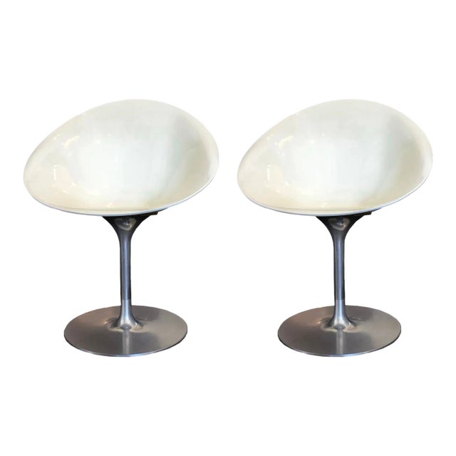 Philippe Starck for Kartell White Eros Swivel Italian Chairs, Set of 2 For Sale
