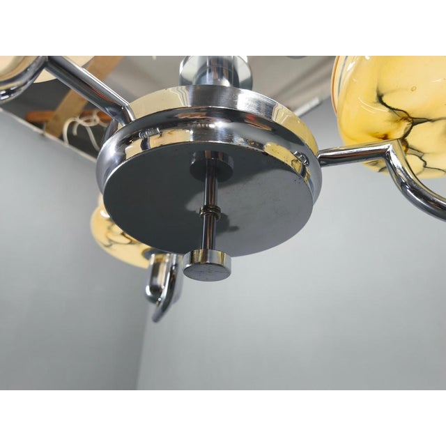 Art Deco Chandelier from Napako in Chrome & Marble Glass, 1930s For Sale - Image 13 of 15