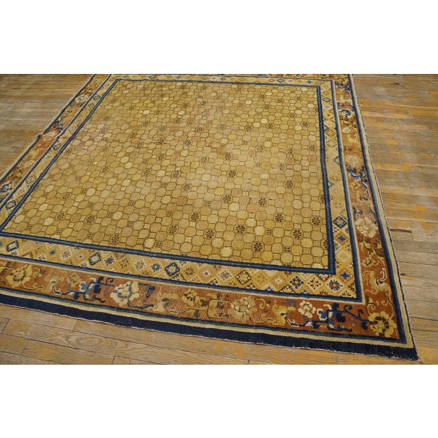 Early 19th Century Incredible Small Hexagonal Camel Background With Floral Border Antique Chinese Ningxia Rug For Sale - Image 5 of 9
