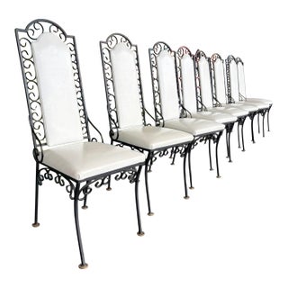 Mid Century Wrought Iron Dining Chairs Attr. To Arthur Umanoff For Sale