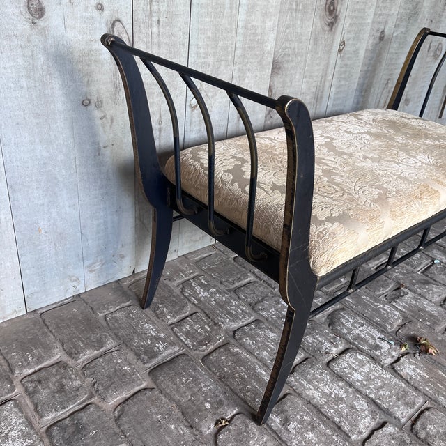Metal 1990s Swaim Attributed Regency Style Heavy Iron Upholstered Window Bench For Sale - Image 7 of 13