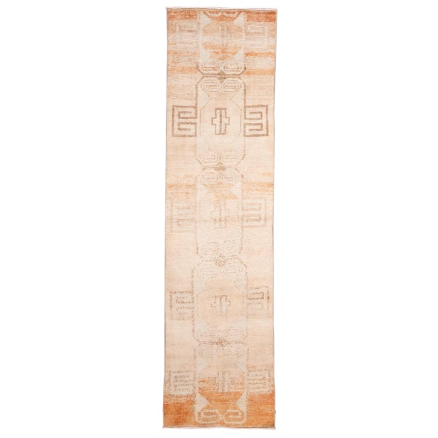 Mid 20th Century Vintage Turkish Handmade Beige Medallion Wool Runner For Sale - Image 13 of 13