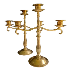 1970s Vintage Mid-Century Brass Candelabras - Set of 2