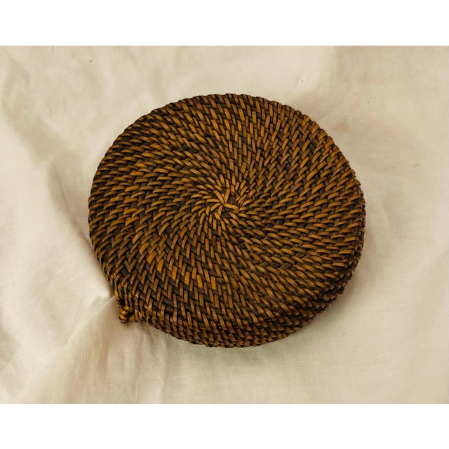 Woven wicker set of coasters in same wicker case