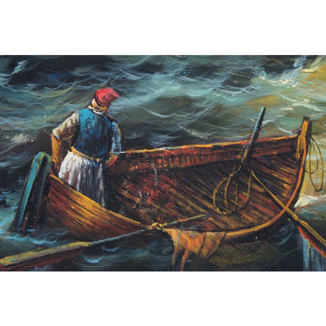 Mid 20th Century British Napoleonic Wars Nautical Maritime Ship Galleon Seascape Oil Painting 51" For Sale - Image 5 of 11