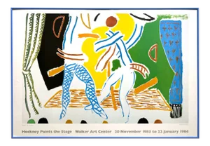 David Hockney Vintage 1983 Lithograph Print Large Framed Pop Art Exhibition Poster " Two Dancers " 1980