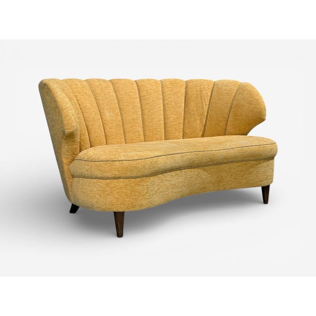 Mid-Century Modern Finnish Modern, Settee or Sofa, Fabric, Wood, Finland, 1940s For Sale - Image 3 of 10