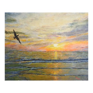 Vintage Mid 20th Century Ocean Beach Sunset Painting For Sale