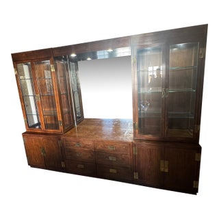 1960s Henredon Campaign Style DIning Room Hutch For Sale