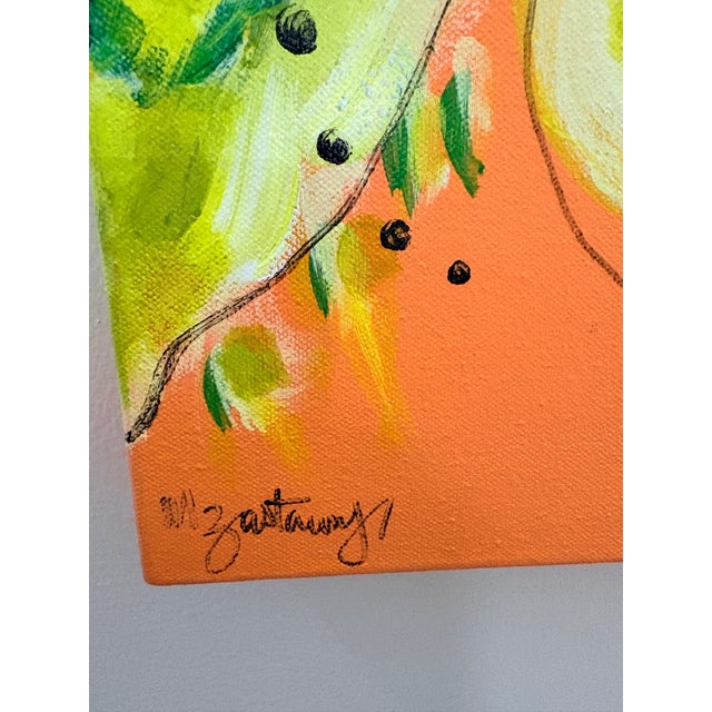 Description: Original contemporary painting by Detroit graphic designer and artist Michelle Zastawny, signed by the artist...