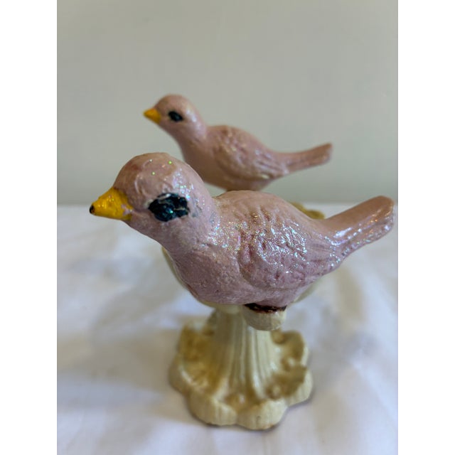 Metal Vintage Cast Iron Bird Feeder Decor With Pink Birds on Pedestal Base For Sale - Image 7 of 9