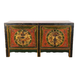 Tibetan Painted Four-Door Cabinet, 19th Century